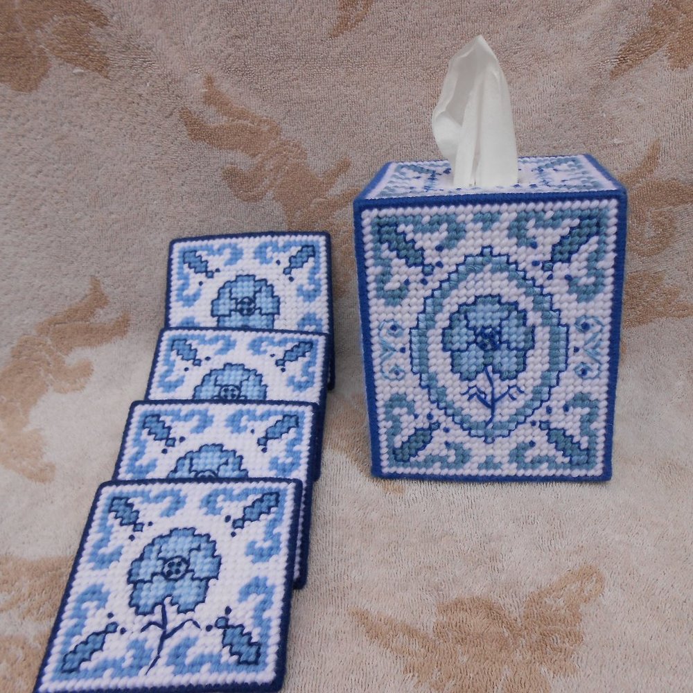 Floral Tissue Box Cover and Coaster set